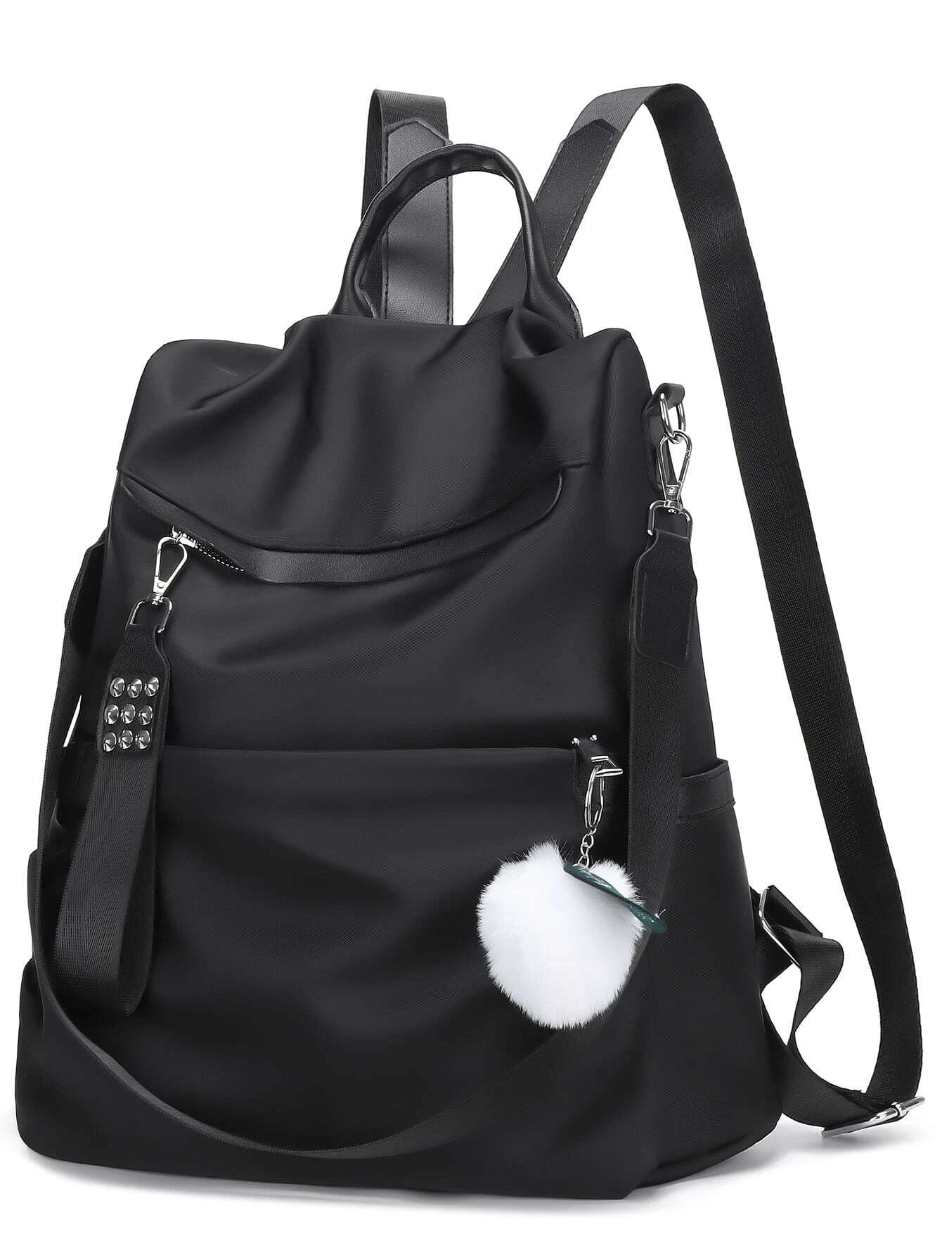 Willow Studs Leisure Shopping Bag, Women'S Shoulder Coin Purse Nylon Bag, Can Be Carried on Board, Mom'S Waterproof Bag, Bar Lady Cute Anti-Theft Backpack, Ladies' New Year Gift, Large-Capacity Double-Shoulder Bag with a Fluffy Ball Pendant, Suitable for Girls, Primary and Secondary School Students, College Freshmen and Sophomores, Graduates, Back-To-School Essential, School Supplies,School Backpack,Back to School,Backpack for School,